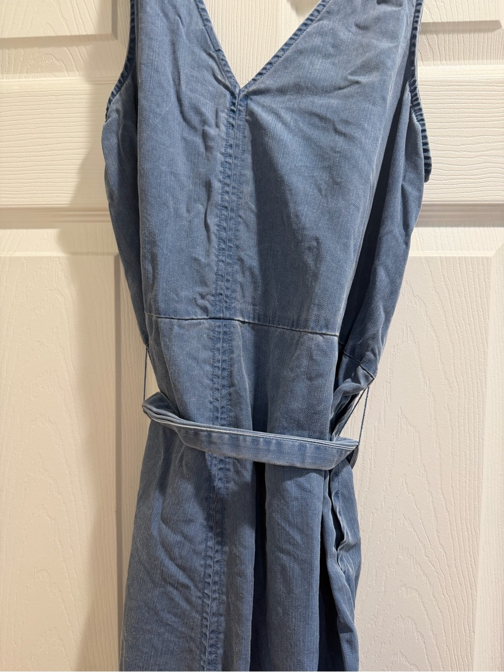 Sleeveless Wide-Leg Blue bohemian Denim Jumpsuit with Tie Waist - Picture 12 of 14